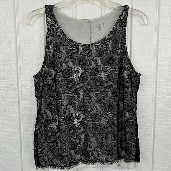 Loft Women Black Lace Sleeveless Tank Top Whimsigoth Lingerie Medium Petite - Picture 6 of 6